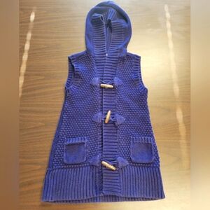OLD NAVY girl navy blue with brown toggle buttons knit hooded sweater Size Small